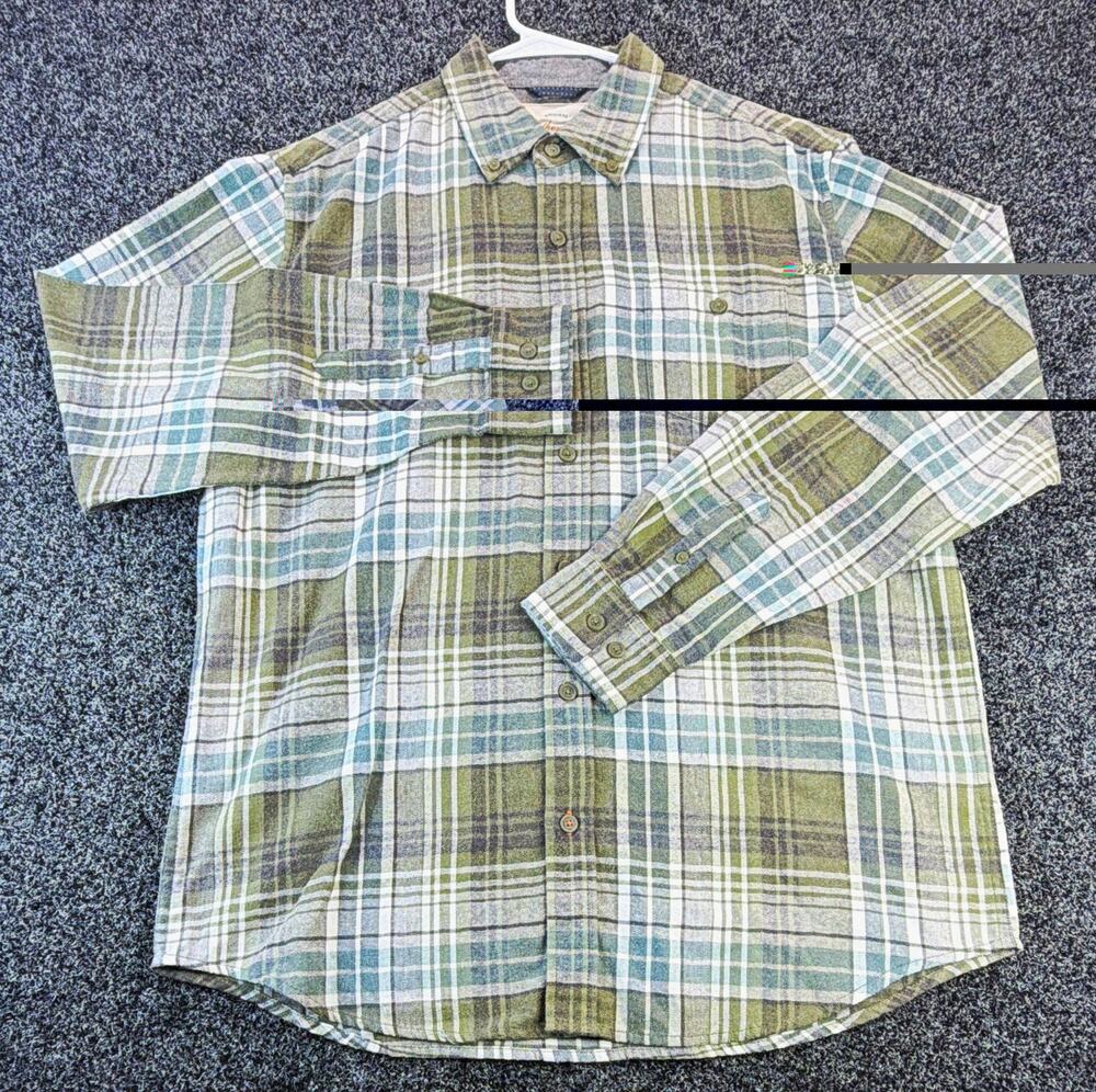 Weatherproof Men's L Green Blue Plaid Flannel L/S Point Collar Button-Up Pockets